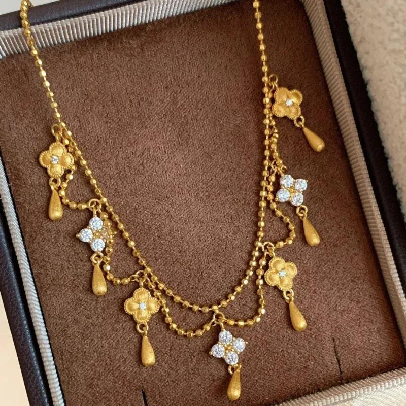 Collier à chaîne avec pampille en forme de goutte d'eau et fleur en zircon Argent Tibétain Mode Vintage Accessoires Minimalistes pour Femmes