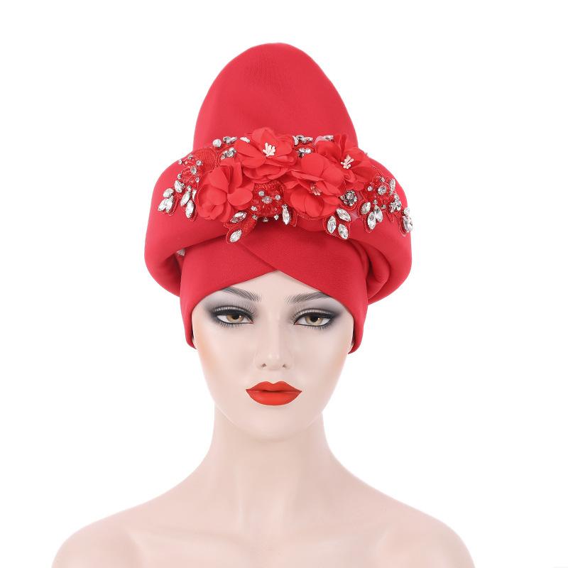 Ready To Ship 2025 Latest Ladies Flower Embroidery African Hats Fashion Ethnic Style Stretch Turban Headbands for Women