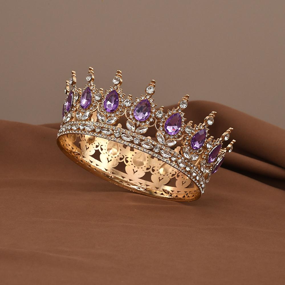 European Princess Queen Tiara Round Baroque Pageant Crowns Crystal Full Crown King Tiaras Bridal Wedding Hair Accessories