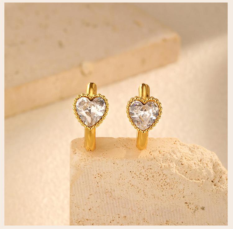 Heart Shape Cubic Zirconia Golden Hoops Earrings Women, Waterproof Stainless Steel Circle Huggies Small Ear Buckle Female Gift