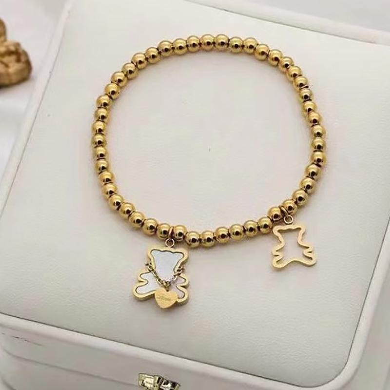 

Women S Golden Bear Bracelet, Elegant Pearl Decorated Animal Charm Bracelet Daily Wear Accessory золотистий