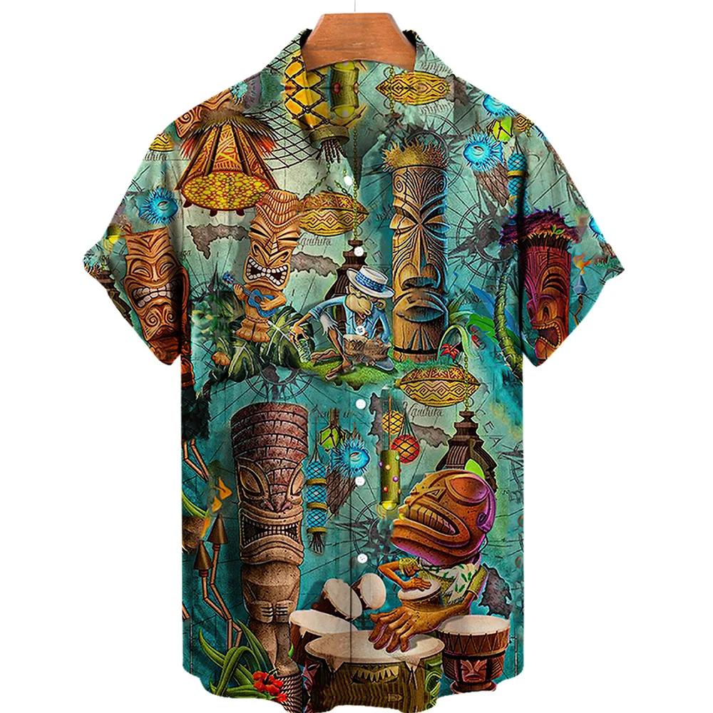 Men's Summer Short Sleeve Hawaiian Shirt Beach Holiday Print Shirt Top 100% Polyester Men's Street Style Short Sleeve Shirt