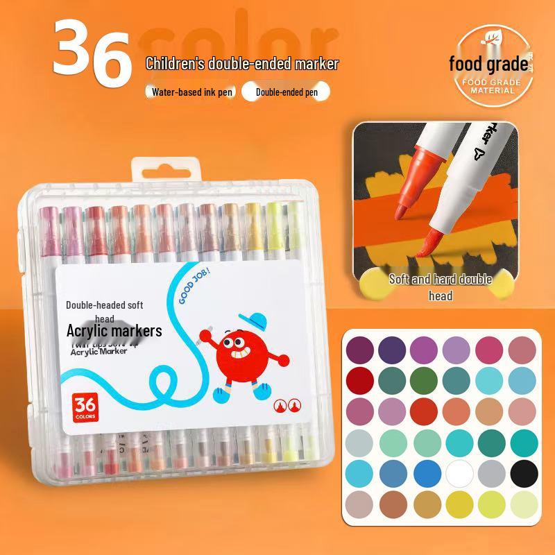 Dual-Tip Acrylic Marker & Paint Brush Set - 48 Colors, Soft Tip for Kids' Art, Opaque & Layerable