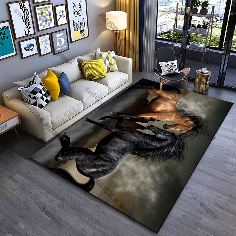 Horses fighting in dramatic scenery carpet Yoga living room room decor children's crawling mat doormat area rug games mat