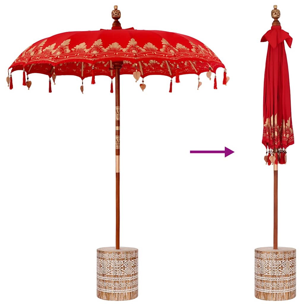 Balinese Sun Umbrella with Base Red 185 X 185 X 260 Cm