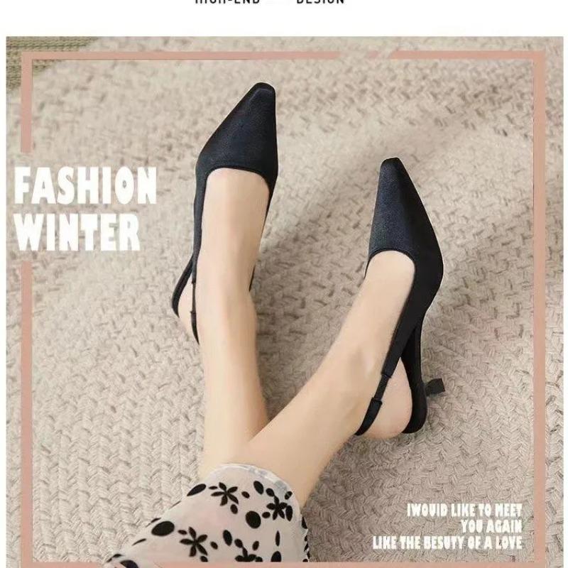 Spring Summer Women Kitten Heels Pointed Toe Sandals Fashion Back Buckle Bling Silver Ladies Casual Med Heels Shoes Sandals