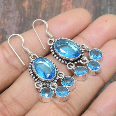 Handgefertigter Schweizer Blautopas-Edelstein-Ohrring aus 925er-Sterlingsilber zum Erntedankfest