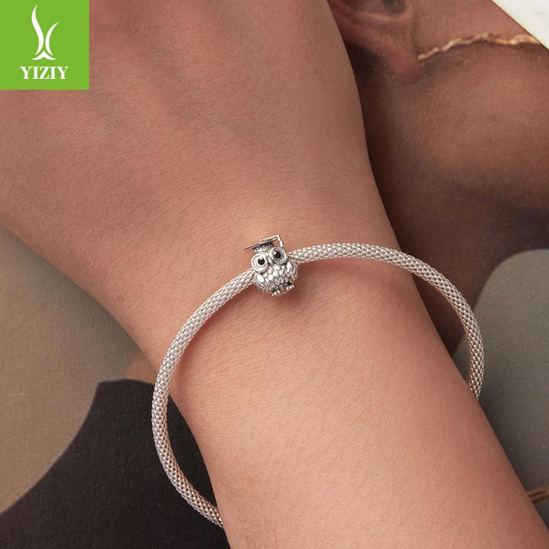 Graduation Season Wisdom Owl Diy Beaded Graduation Gift S925 Silver Beads Jewelry Accessories