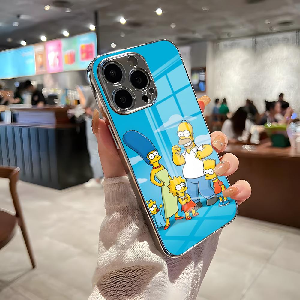The Simpsons Phone Case For IPhone 17 Pro Max 15 Pro 16 14 Plus 12 13 Mini 11 Pro Shockproof Electroplated Glass Cover