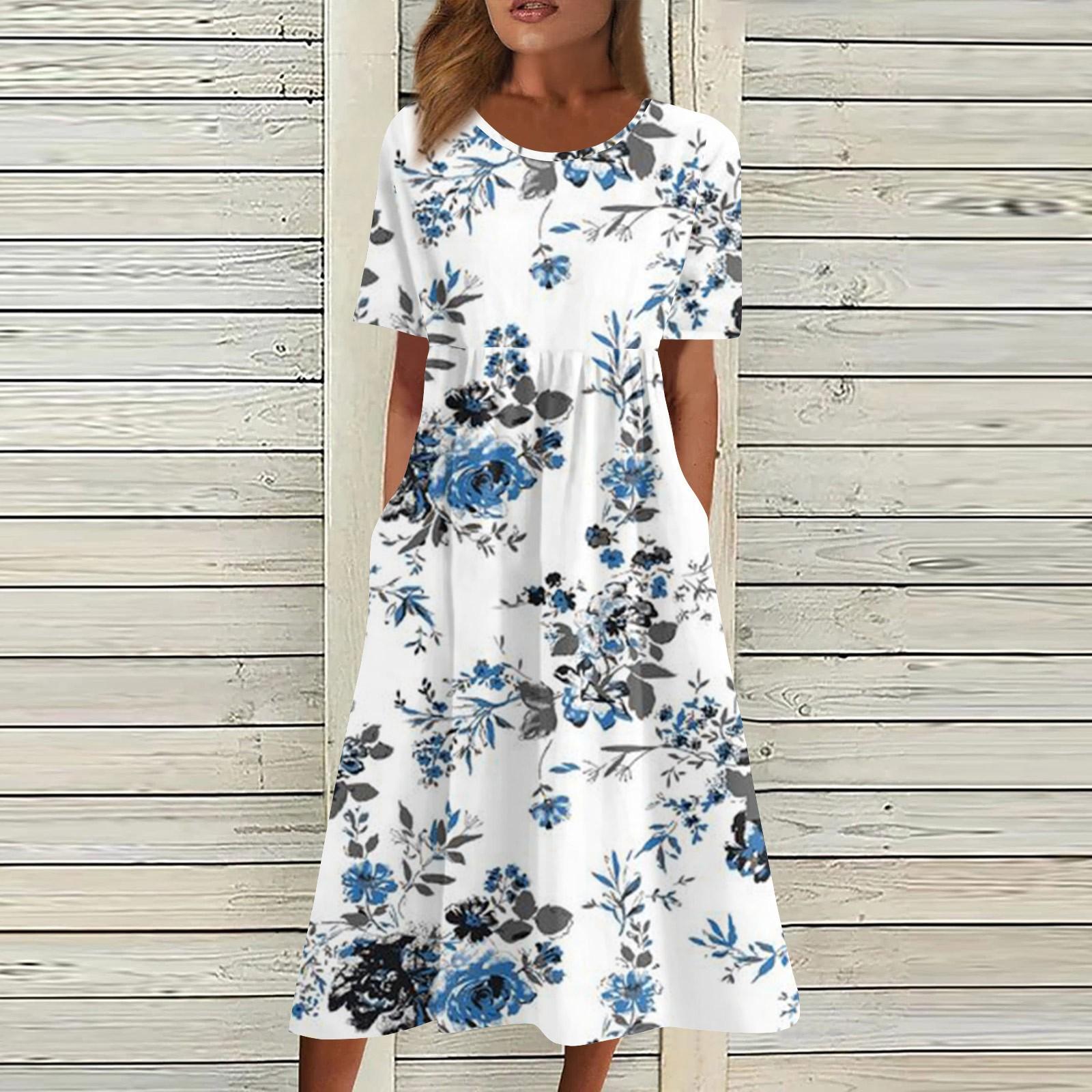 

Женские повседневные платья Платья с принтом Летние платья Плиссированные свободные платья с круглым вырезом и принтом XXXL