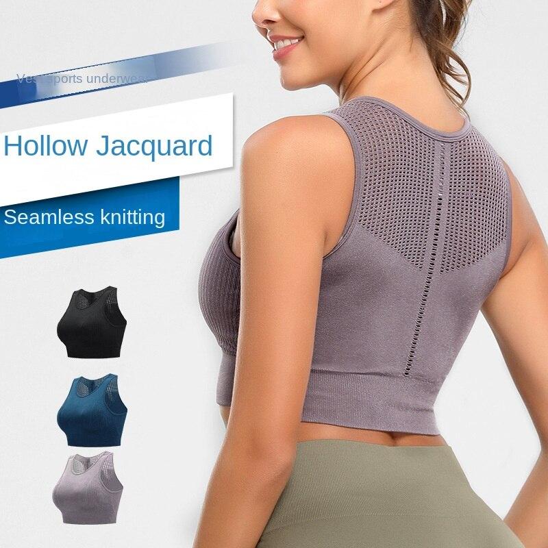 Beautiful Back Sports Underwear Women'S Shockproof Running Fitness Bra Gathered Training Ribbed Yoga Vest