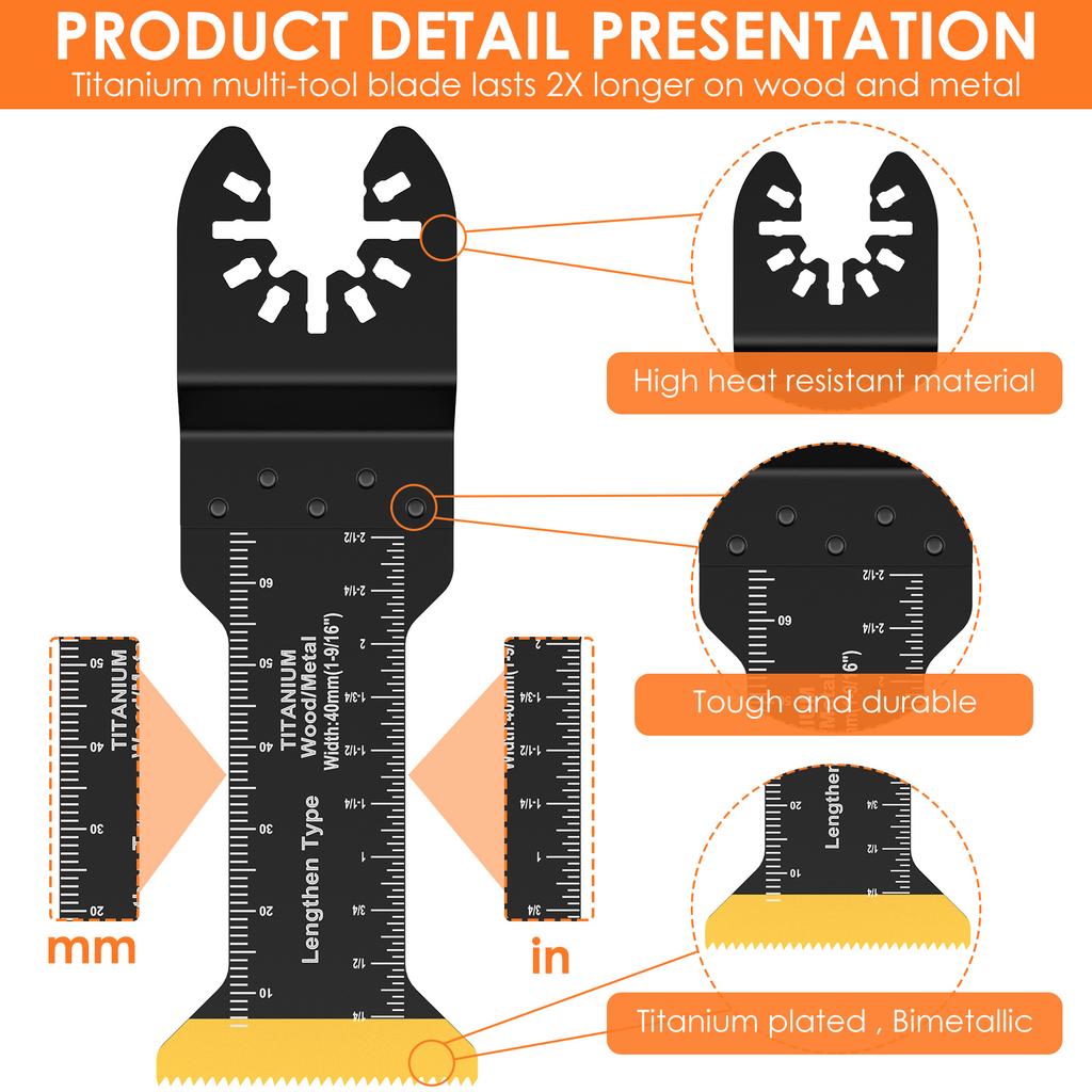 9Pcs Oscillating Saw Blades Titanium Bimetal Oscillating Multitool Blade Extra Long Curved Edge Japanese Teeth Multi Tool Blade