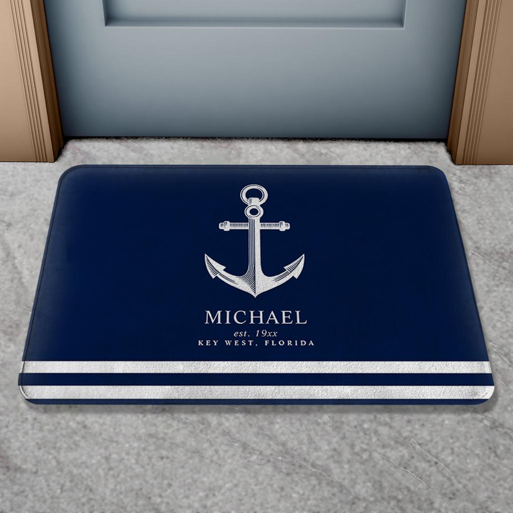 Personalized Custom Boat Name Doormat Indoor Outdoor Anti Slip Bath Mat Welcome Aboard Door Mat Home Decor Bathroom Rug