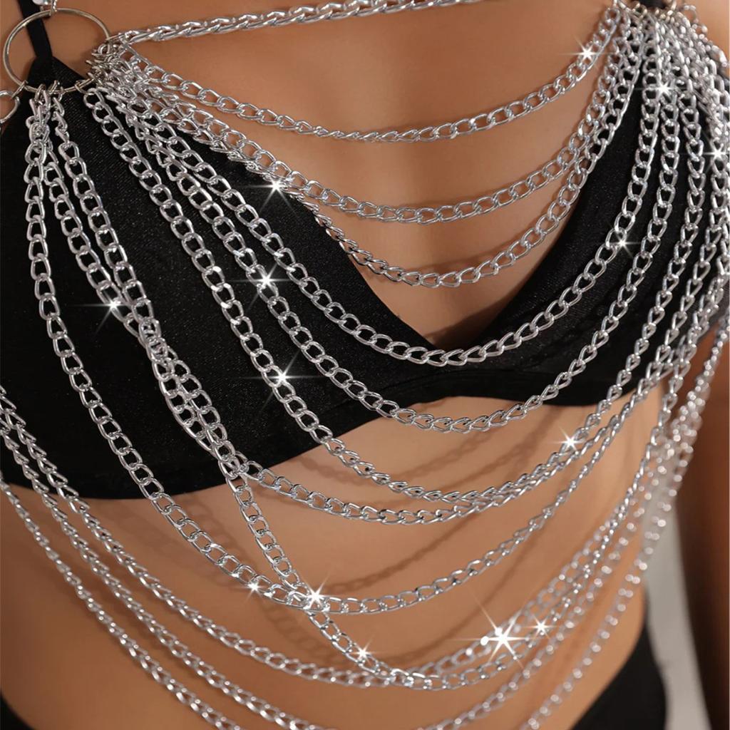 European And American New Products, Multi-Layer Alloy Double Shoulder Chain, Personalized Metal Decorative Body Clothing Chain