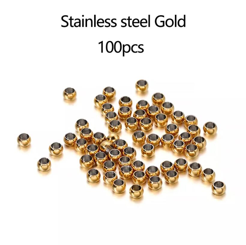 

100/120 шт., круглые бусины-разделители из нержавеющей стали с большим отверстием, свободные бусины для самостоятельного изготовления ювелирных изделий, поиск принадлежностей, аксессуары, браслет 3.0mm