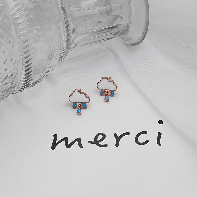Small Fresh Cloud Raindrop Stud Earrings Fun Girl Small Creative Cute Funny Earrings Earrings