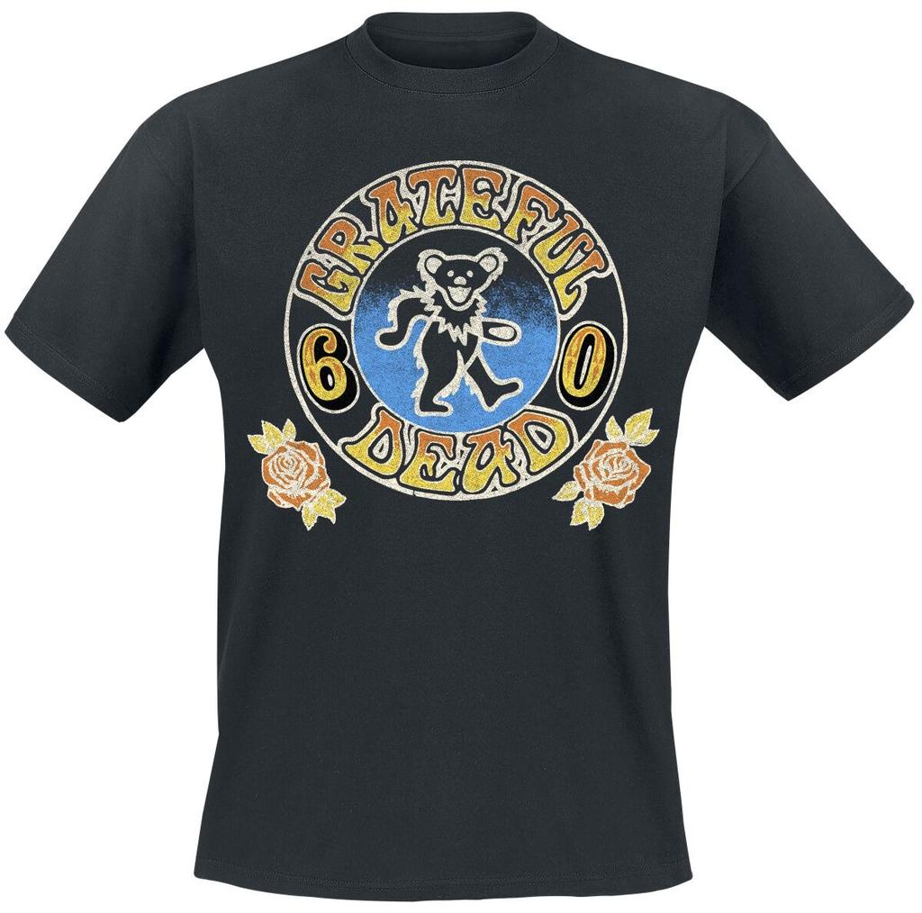 Grateful Dead Dancing Bear 60 Tee Rock TShirt with Retro Bear Roses Print Rock Fan Merch