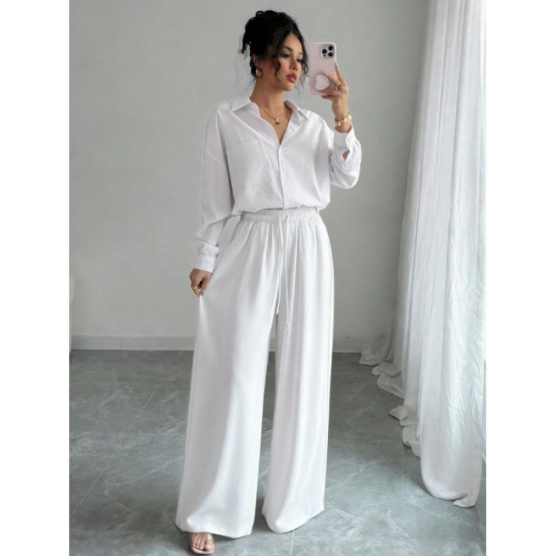 Spring Fashion Plus-Size Women's Two-Piece Set: Linen-Style Shirt & High-Waisted Loose Pants