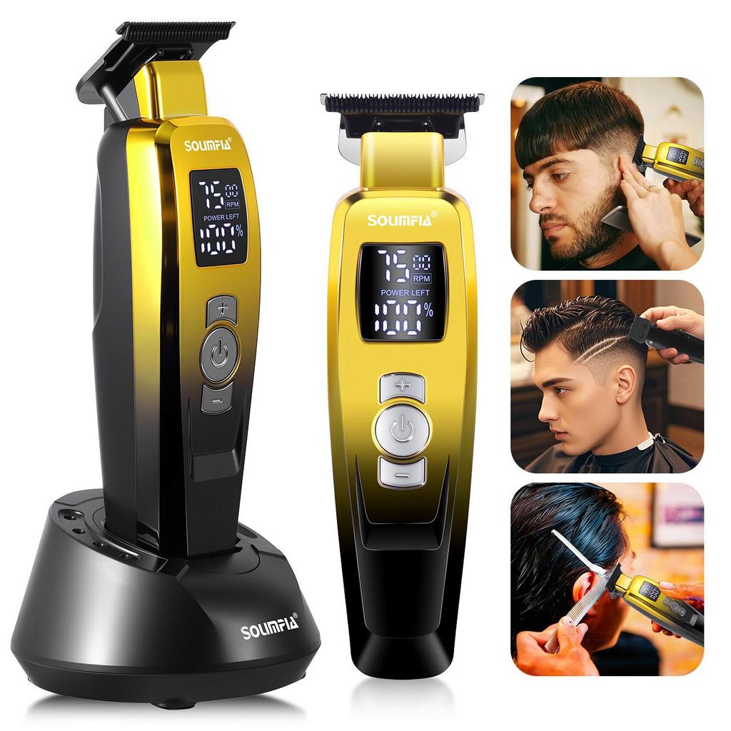 Solimpia Electric Hair Clipper with Base Charging Oil Head Carving Function White Hair Pushing Salon Dressing Trimmer