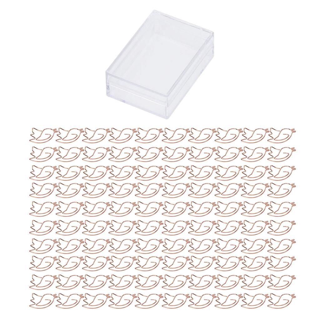 100PCS Paper Clips Portable Cute Animal Shape Electroplating Rose Gold Metal Paper Clip Box Office