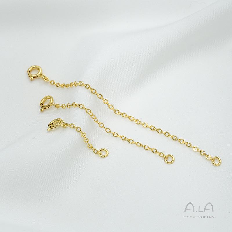 14K Gold-Plated DIY Jewelry Accessory Set: Bracelet, Necklace, Closed-End Ring, Extension Chain, Lengthened Safety Chain, with Pearl Details