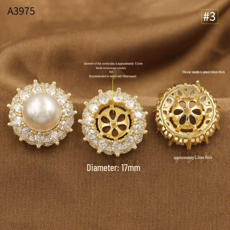 Copper-Plated Gold Diamond Floral Firework Irregular Round Half-Hole Ear Studs – High Luxury Design DIY Jewelry.
