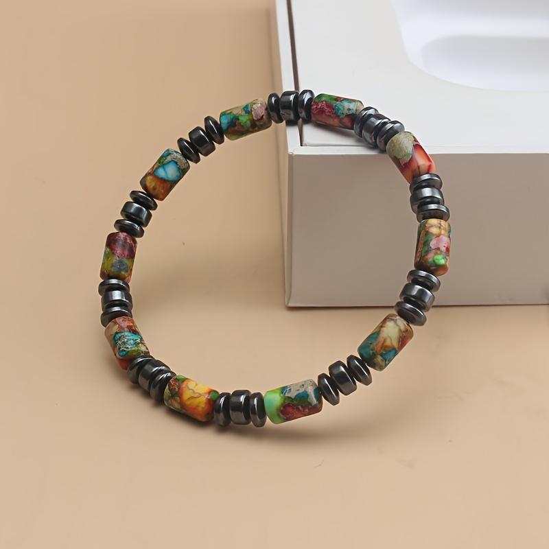 

Богемный стиль Натуральный императорский камень и гематит Браслет из бусин Ручная работа Эластичная веревка Унисекс Украшения разноцветный