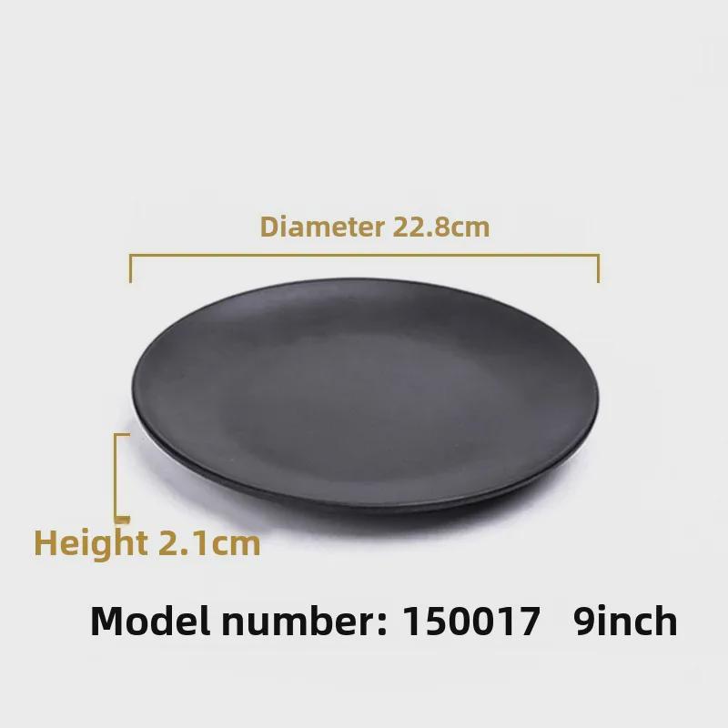 Melamine Black Tableware: Imitation Porcelain Plate for Cold Dishes, BBQ, Hot Pot, and Commercial Use.