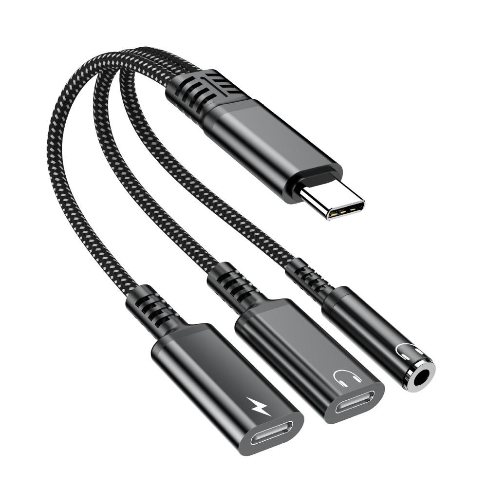 Dual Type-C Port Type-C Audio Adapter 3 In 1 Type-C Splitter Dongle  for Laptop Phone Tablet
