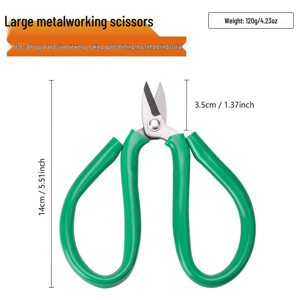 Gold Blade Green-Handled High-Carbon Steel Scissors - Sharp Industrial & Household Tool with Powerful Cut and Rubber Grip