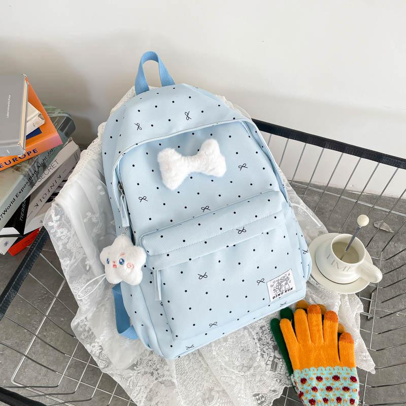 Schoolbag Schoolbag Junior High School Student Girl Heart Atmosphere Polka Dot Bow Versatile High Value Flash Student Backpack