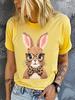 Women's Polyester 100% Cute rabbit Print Base T-shirt Loose round Neck Casual Short Sleeve Fashion Top Wholesale Clothing Summer