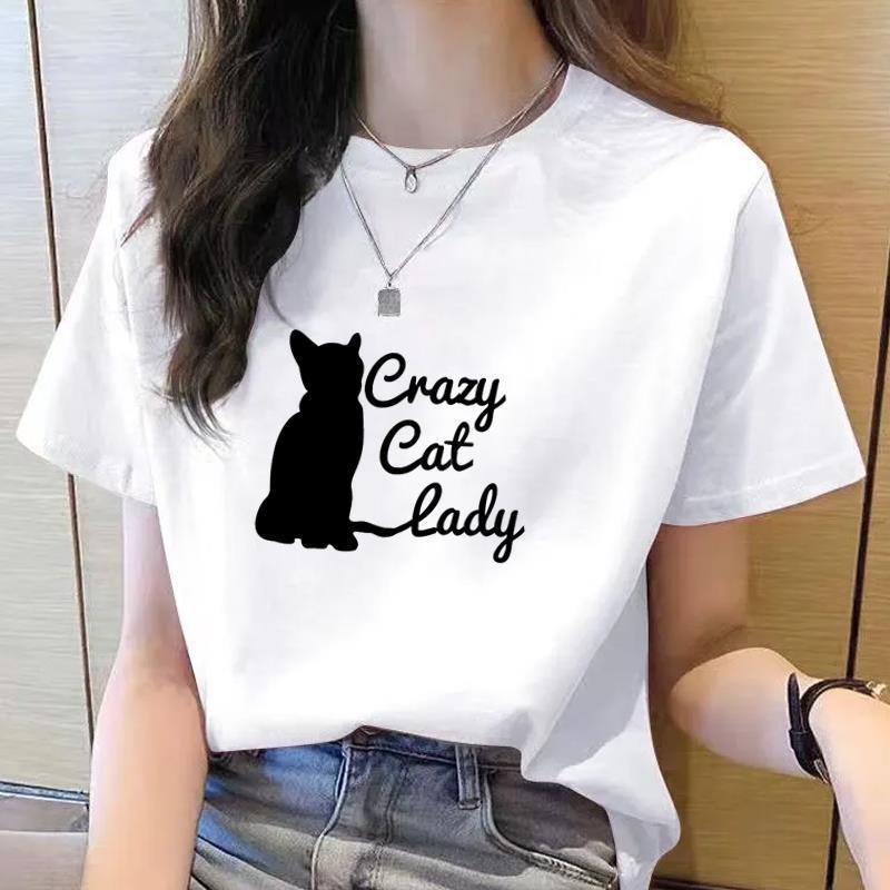 Women's 90s Trend Casual Cat Print Short Sleeve T-Shirt