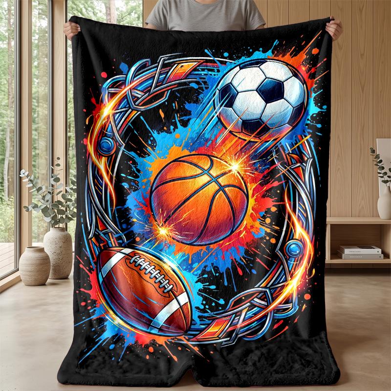 Sports Ball Festival Theme Blanket Lightweight Warm Flannel Blanket Decorative Throw Blanket for Home Decoration