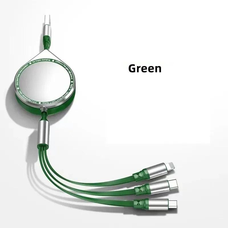 3 In 1 Multi Retractable USB Phone 5A Fast Charging and Data Cable for Iphone/Android/Type-C