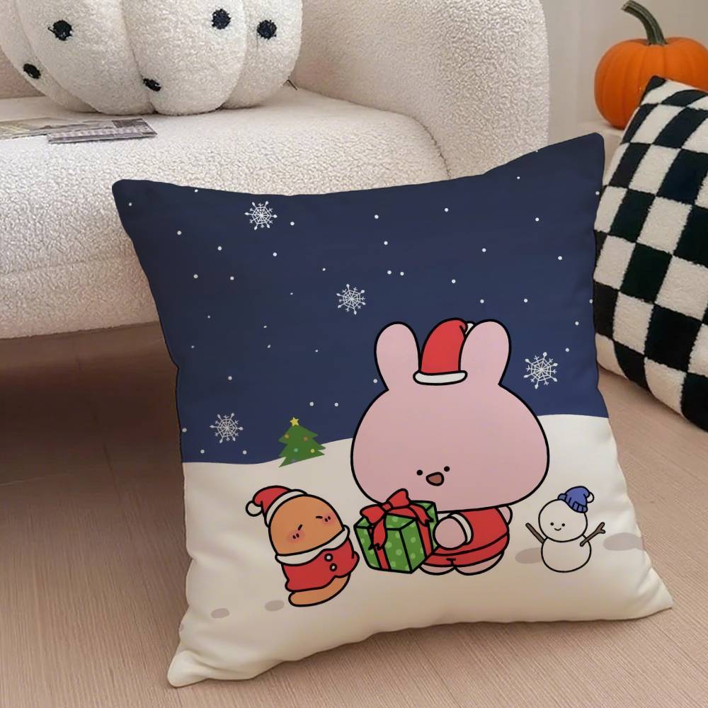 Cartoon A-Asamimichan Cute Bunny Pillow Case Anti-dustmite Pillowcase Invisible Zipper Silky Short Plush Sofa Cushion Cover