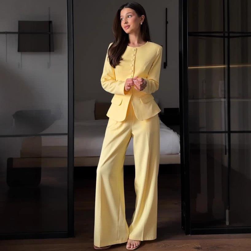 Women's Autumn 2025 Casual Blazer and Trousers Set for Workplace