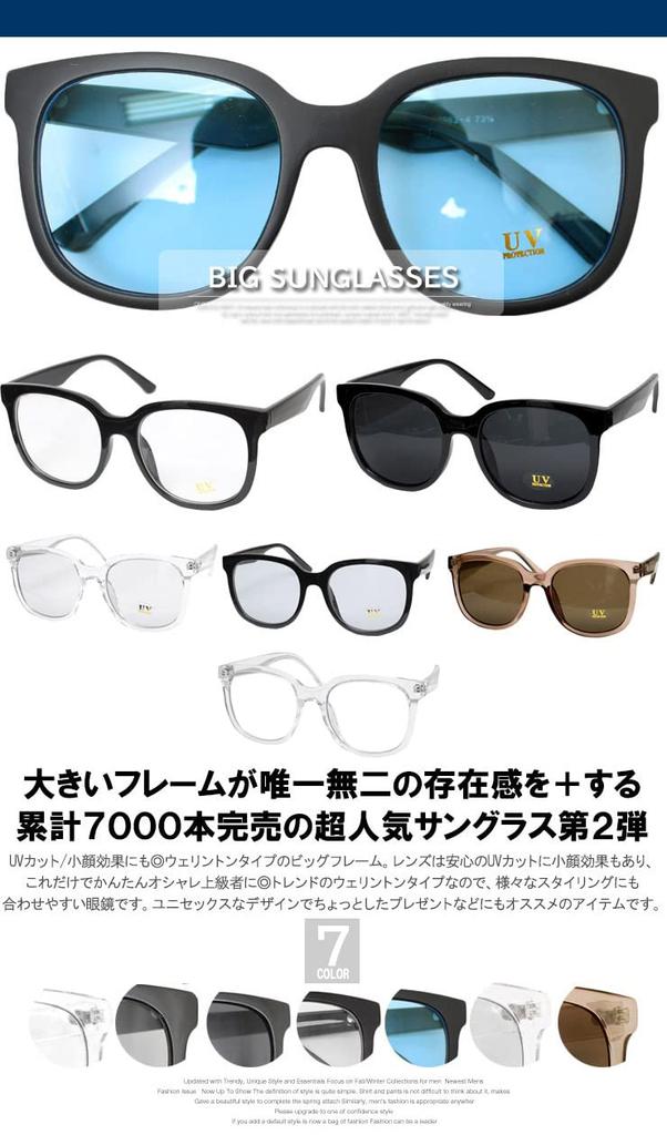 Big Frame Wellington Sunglasses UV Protection Unisex F Black x Blue [One Colors] Men's (4)