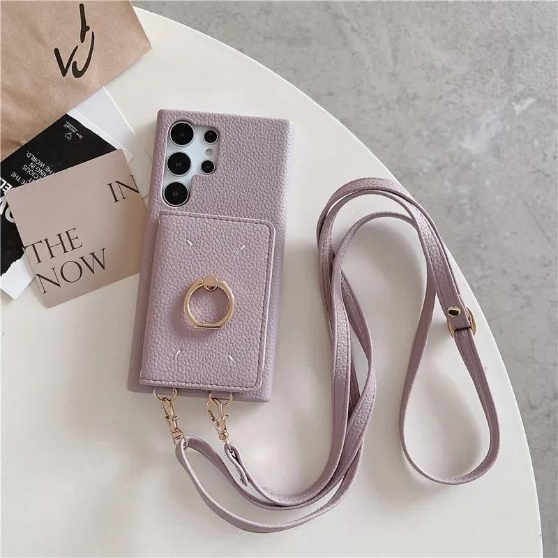 Leather Crossbody with Card Holder Phone Case for Samsung Galaxy S23 FE S24 Ultra S22 Plus A13 A22 A33 A14 A24 A34 A53 A54 Cover