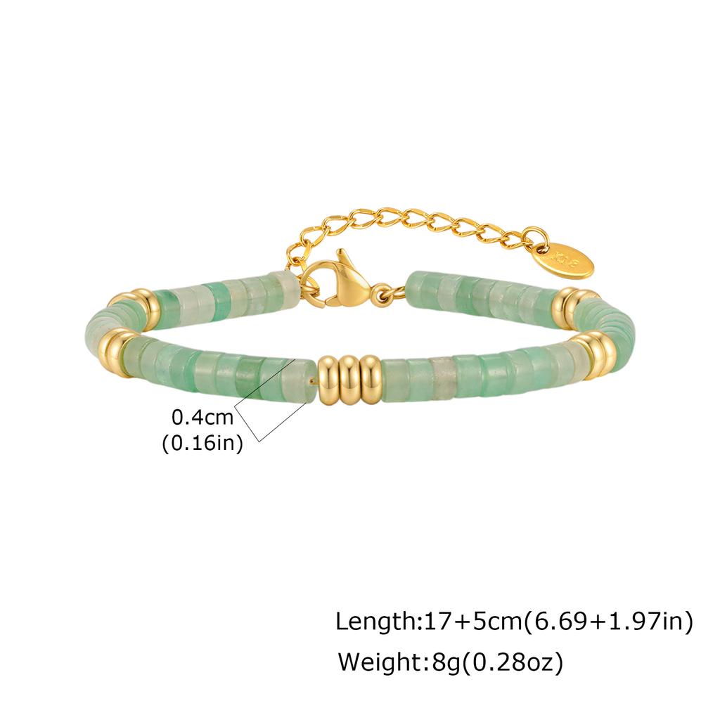 Elegant Green Aventurine Beaded Bracelet, 18K Gold PVD Stainless Steel, Waterproof Non-Tarnish Summer Jewelry