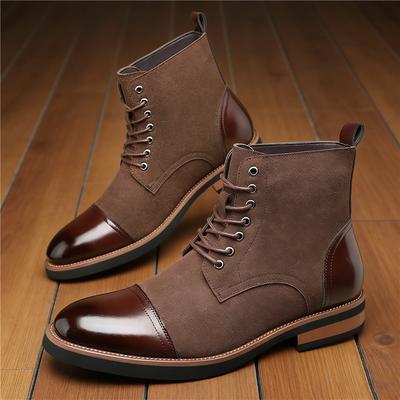 New Designer Pointed Mixed Color Lace Up Business Casual Ankle Boot for Men Winter High Tops Motorcycle Chelsea Leather Shoes