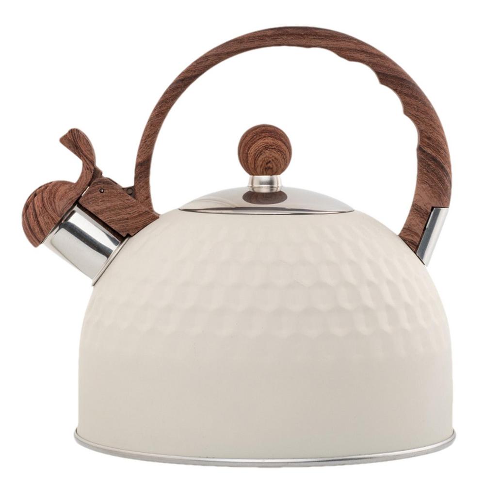 

Чайник со свистком, белый, из нержавеющей стали, 2,5 л, многоцелевой бытовой инструмент с резиновой ручкой для кипячения воды белый