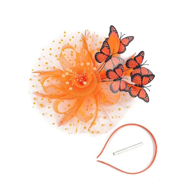 Elegant Feathered Butterfly Bridal Fascinator Hairband With Tulle Design For Wedding Cocktail Parties Formal Occasion