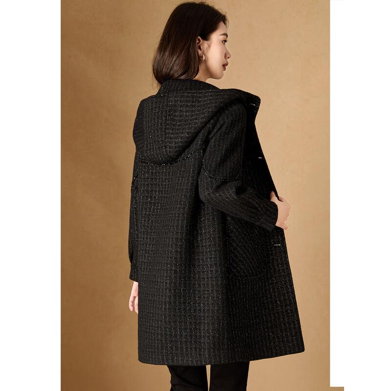 Women's British Style Plaid Hooded Mid-Length Coat