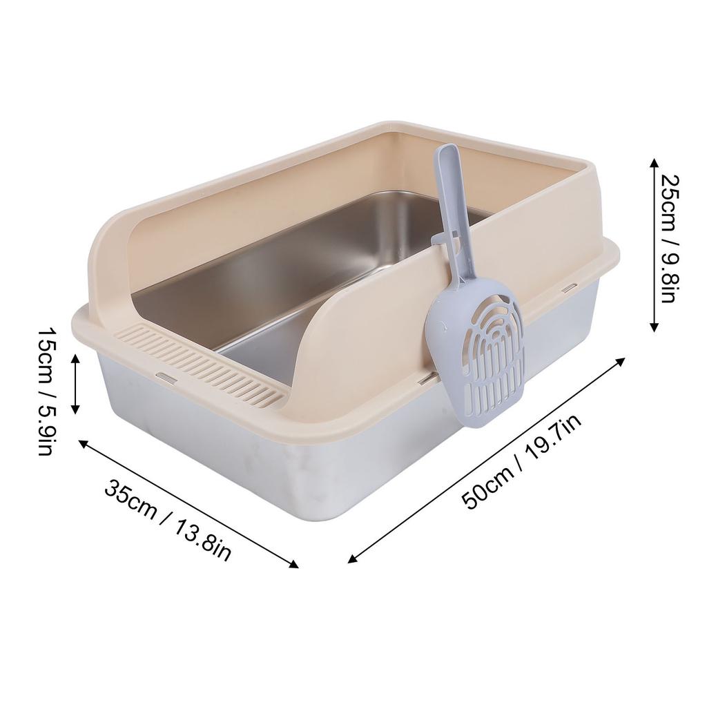 Stainless Steel Cat Litter Box Sturdy Easy To Clean Anti Splashing High Sided Metal Kitty Litter Tray With Scoop For Indoor Cats