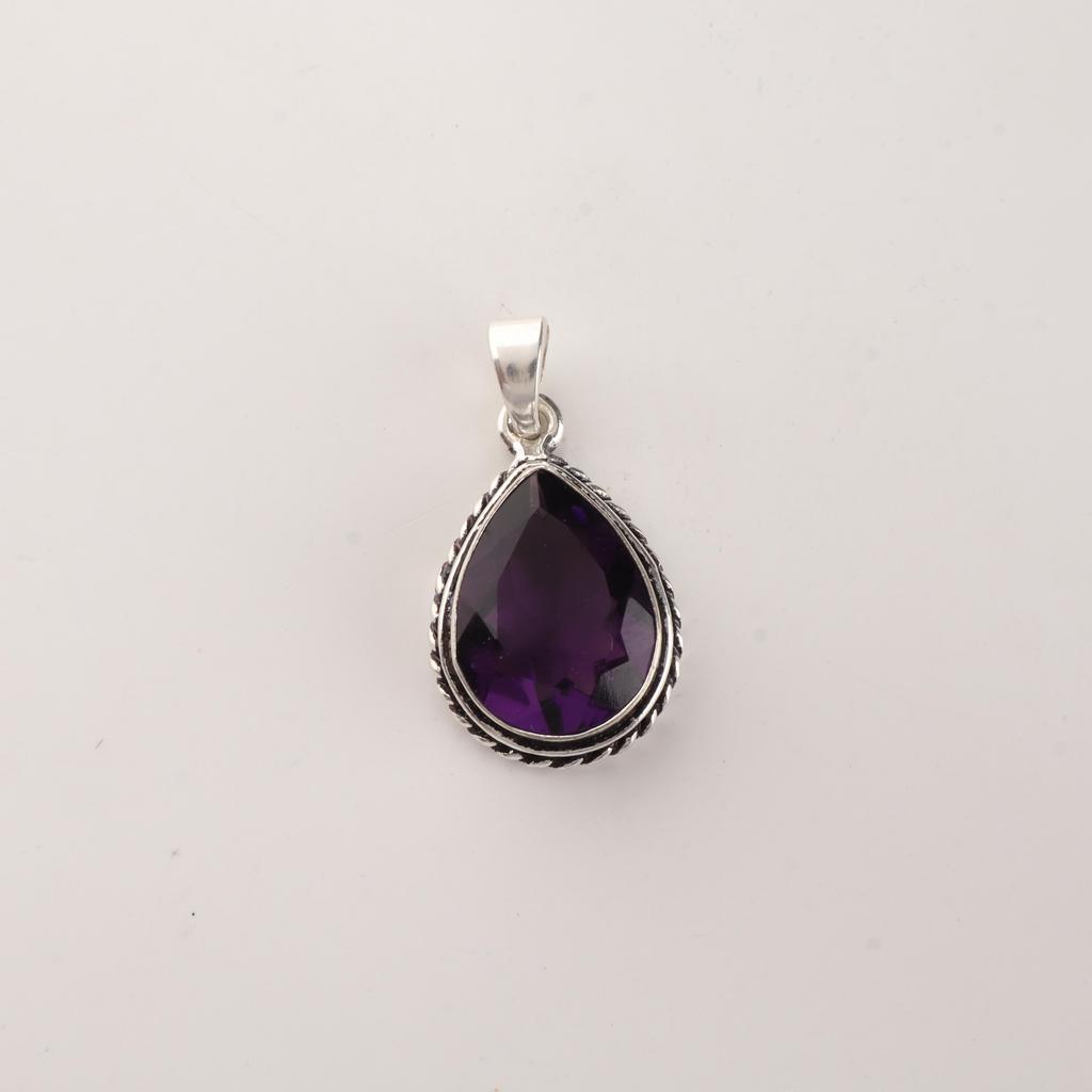 Amethyst Gemstone Silver Handmade Pendant 1.3" , 925 Sterling Silver Wedding Gift For Her APP-3-14
