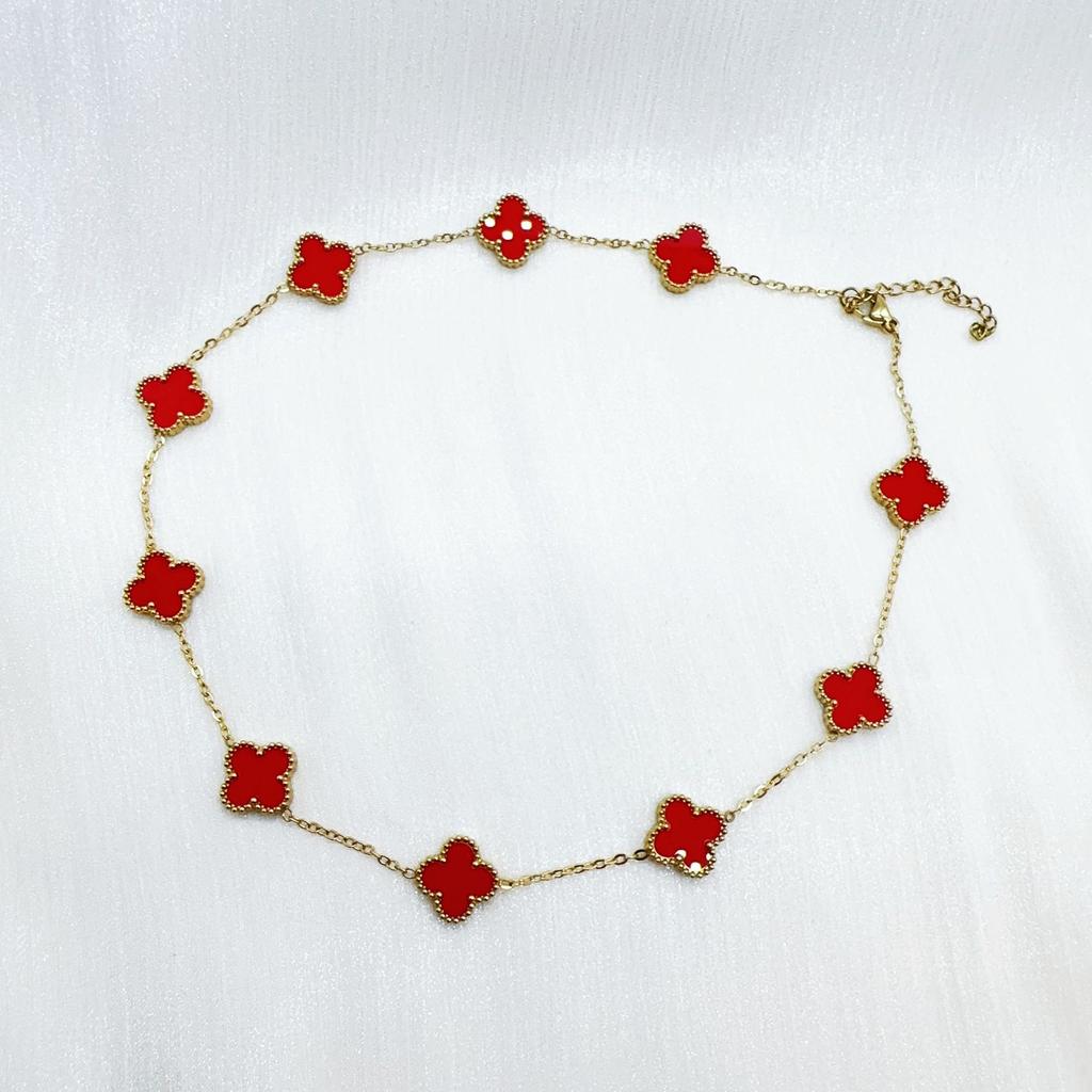 Double Sided Titanium Steel Clover Bracelet Necklace Ring Earrings Women's Non Fading Set Jewelry