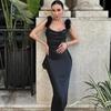 Black Series Slimming Backless Evening Dress for Women with Frayed Straps