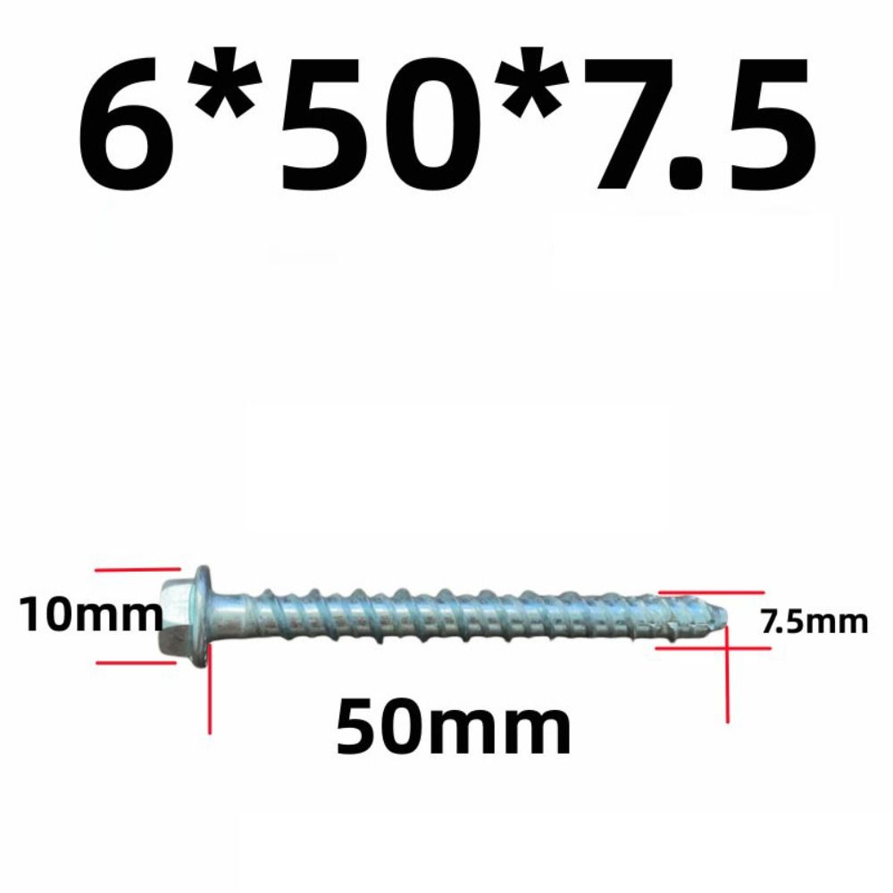 

10 шт. Самонарезающий болт из углеродистой стали для бетона, серебристый, высокая грузоподъемность, шестигранная фланцевая головка, стабильная, быстрая установка