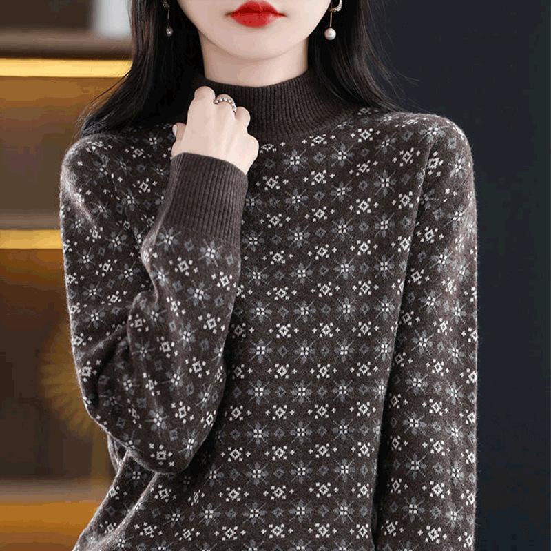 

Свитер с полувысоким воротом Женский Осенне-зимний Цветочный Повседневный Вязаный Свитер Топ Модный Свободный Большого размера Пуловер XL